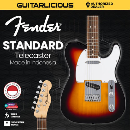 Fender Standard Telecaster Electric Guitar w/White Pickguard, Laurel FB, 3-Color Sunburst