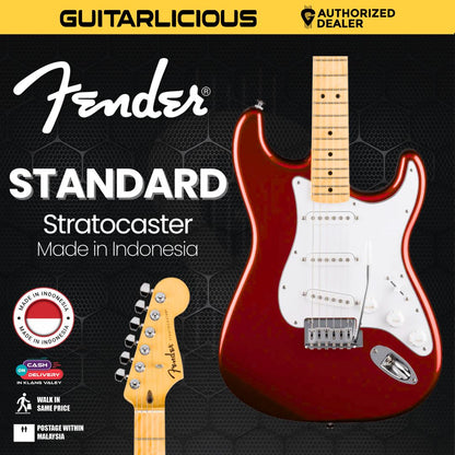Fender Standard Stratocaster Electric Guitar w/White Pickguard, Maple FB, Candy Cola