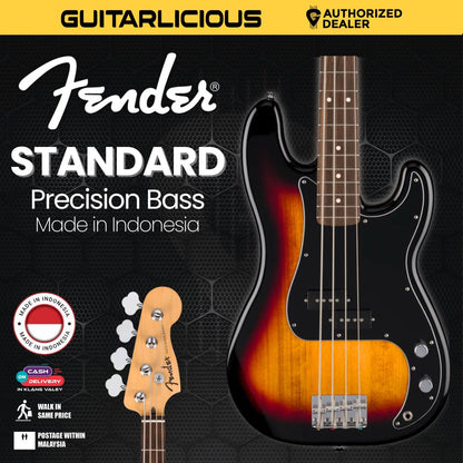 Fender Standard Precision Bass Guitar, Laurel FB, 3-Tone Sunburst