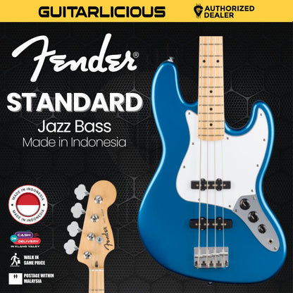 Fender Standard Jazz Bass Guitar w/White Pickguard, Maple FB, Aqua Marine Metallic