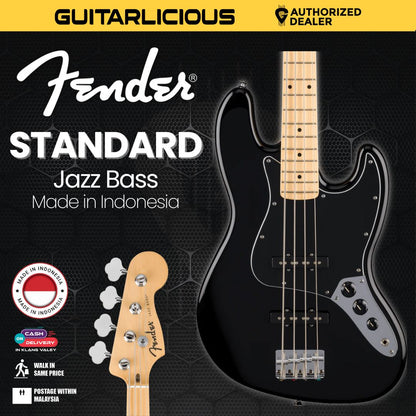 Fender Standard Jazz Bass Guitar, Maple FB, Black