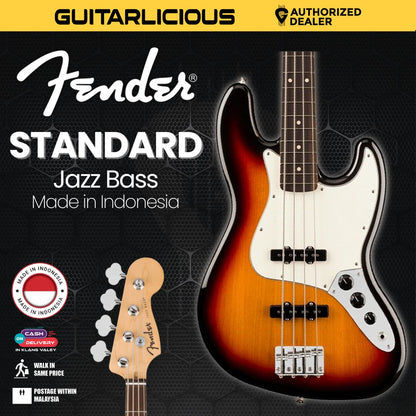 Fender Standard Jazz Bass Guitar, Laurel FB, 3-Color Sunburst