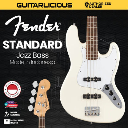 Fender Standard Jazz Bass Guitar, Laurel FB, Olympic White