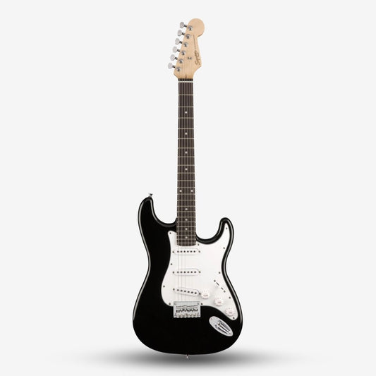 SQUIER MM Stratocaster with Single-Coil (SSS) Pick Up Hardtail Electric Guitar, Laurel FB, Black