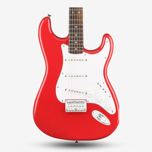 SQUIER MM Stratocaster with Single-Coil (SSS) Pick Up Hardtail Electric Guitar, Laurel FB, Red