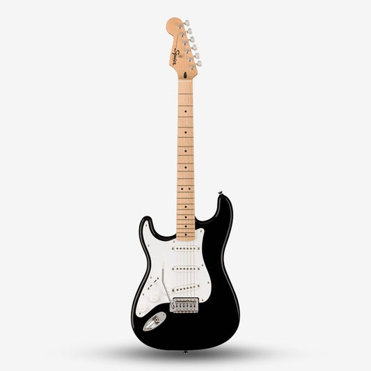 Squier Sonic Stratocaster Left-Handed SSS Electric Guitar with White Pickguard & Tremolo , Maple FB - Black