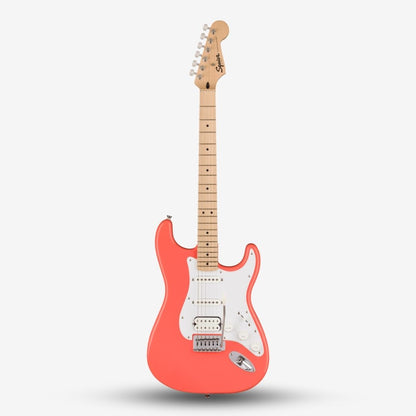 Squier Sonic by Fender Stratocaster HSS Electric Guitar with White Pickguard, Maple FB - Tahitian Coral