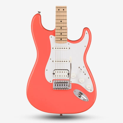 Squier Sonic by Fender Stratocaster HSS Electric Guitar with White Pickguard, Maple FB - Tahitian Coral