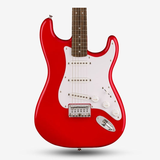 Squier Sonic by Fender Stratocaster SSS Hardtail Electric Guitar with White Pickguard, Laurel FB - Torino Red