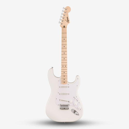 Squier Sonic by Fender Stratocaster SSS Hardtail Electric Guitar with White Pickguard, Maple FB - Arctic White