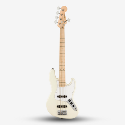 Squier by Fender Affinity Series Jazz Bass V 5-String Electric Bass Guitar, Maple FB - Olympic White