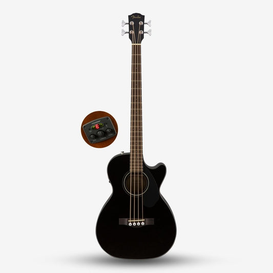 Fender CB-60SCE 4-strings Acoustic Bass Guitar with Cutaway & Active Preanp Electronics & Tuner, Laurel FB - Black (CB 60SCE / CB60SCE)