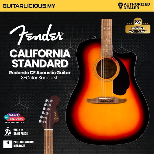 Fender California Standard Redondo CE Acoustic Guitar w/Black Pickguard, 3-Color Sunburst