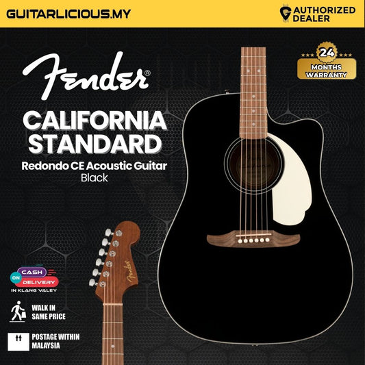 Fender California Standard Redondo CE Acoustic Guitar w/Ivory Pickguard, Black