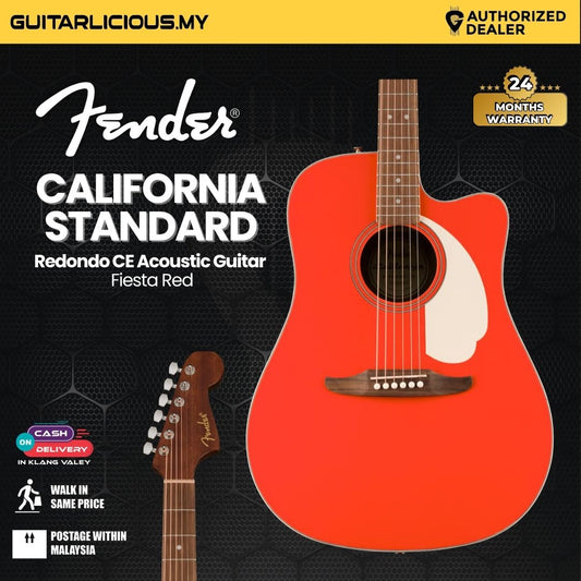Fender California Standard Redondo CE Acoustic Guitar w/Ivory Pickguard, Fiesta Red