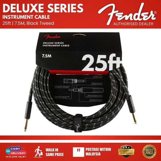 Fender Deluxe Series Instrument Cable 25ft Black Tweed