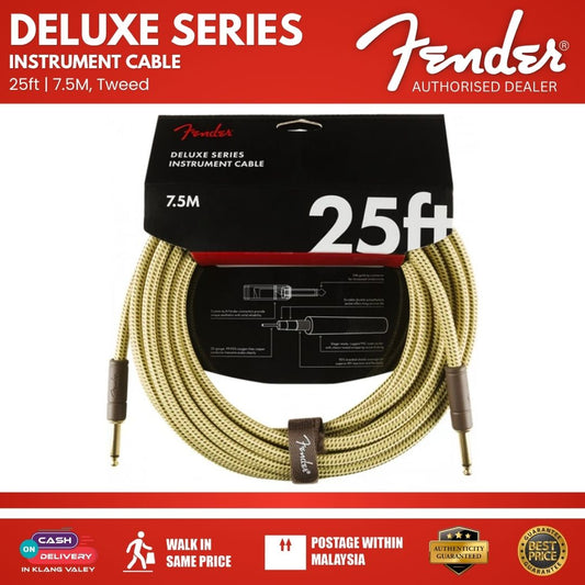 Fender Deluxe Series Instrument Cable 25ft Tweed