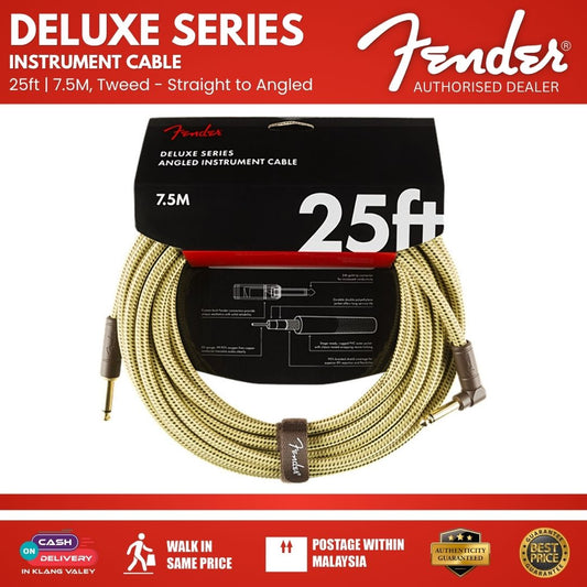 Fender Deluxe Series Angled Instrument Cable, 25ft,  Tweed