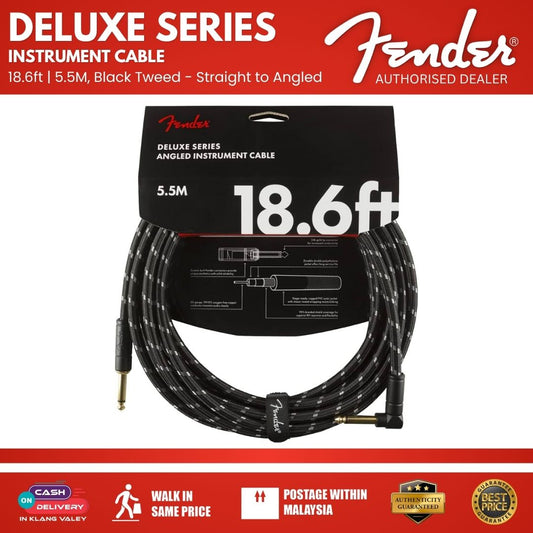 Fender Deluxe Series Angled Instrument Cable, 18.6ft, Black Tweed