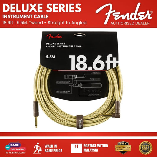 Fender Deluxe Series Angled Instrument Cable, 18.6ft, Tweed