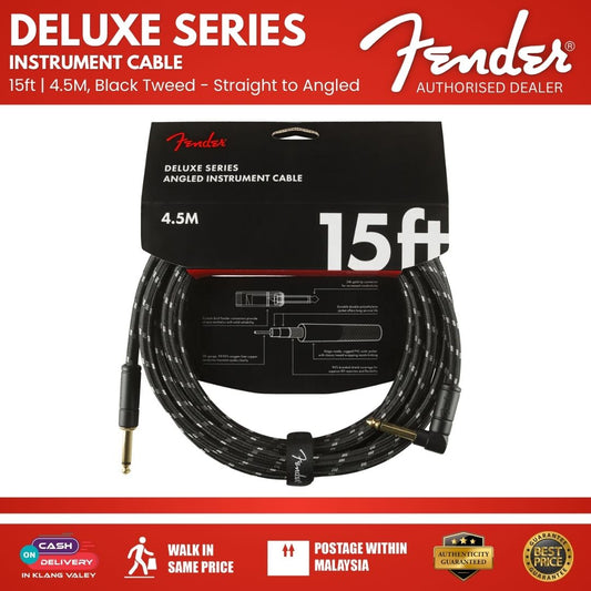 Fender Deluxe Series Angled Instrument Cable 15ft, Black Tweed