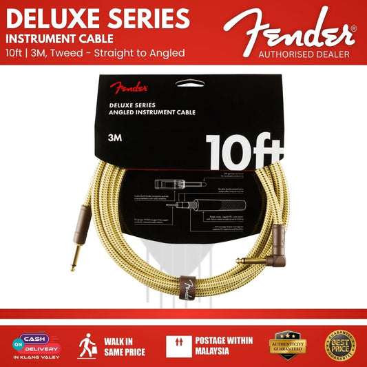 Fender Deluxe Series Angled Instrument Cable, 10ft Tweed