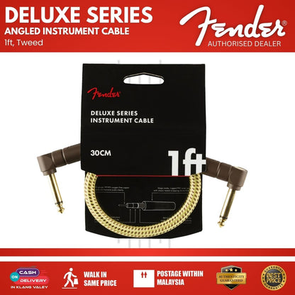 Fender Deluxe Series Angled Instrument Cable, 1ft, Tweed
