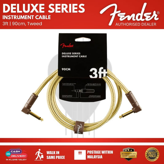 Fender Deluxe Series Angled Instrument Cable, 3ft, Tweed