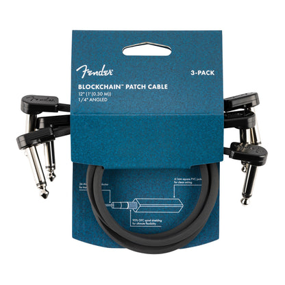 Fender Blockchain 12inch Patch Cable Kit, Right Angle to Right Angle, 3-Pack