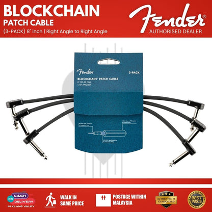 Fender Blockchain 8inch Patch Cable Kit, Right Angle to Right Angle, 3-Pack