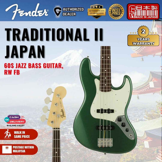 Fender Japan Traditional II 60s Jazz Bass Guitar, RW FB, Aged Sherwood Green Metallic
