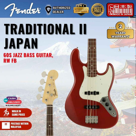 Fender Japan Traditional II 60s Jazz Bass Guitar, RW FB, Aged Dakota Red
