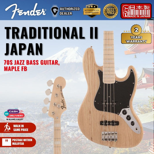 Fender Japan Traditional II 70s Jazz Bass Guitar, Maple FB, Natural