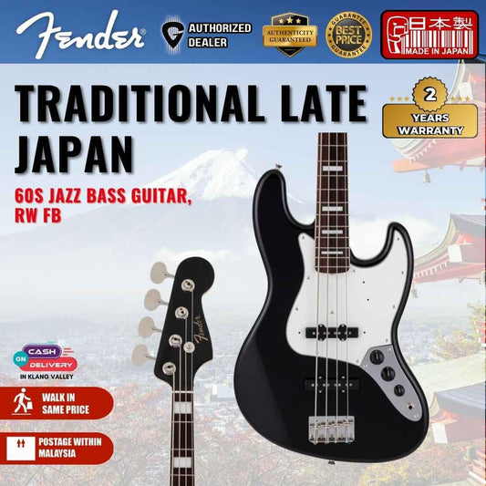 Fender Japan Traditional Late 60s Jazz Bass Guitar, RW FB, Black