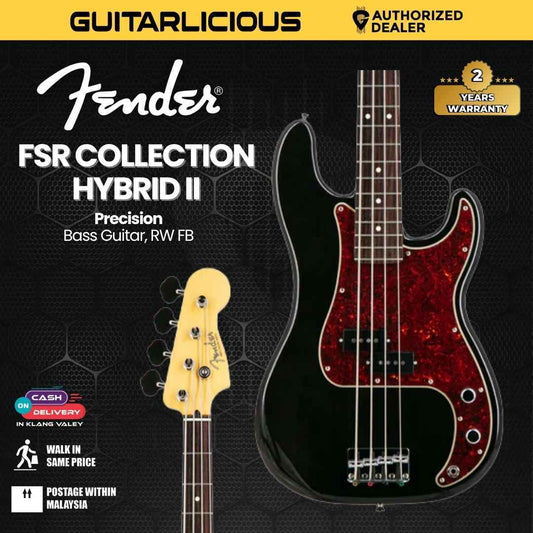 Fender FSR Collection Hybrid II Precision Bass Guitar, RW FB, Trans Black