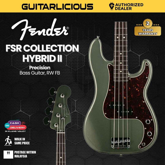 Fender FSR Collection Hybrid II Precision Bass Guitar, RW FB, Jasper Olive Metallic