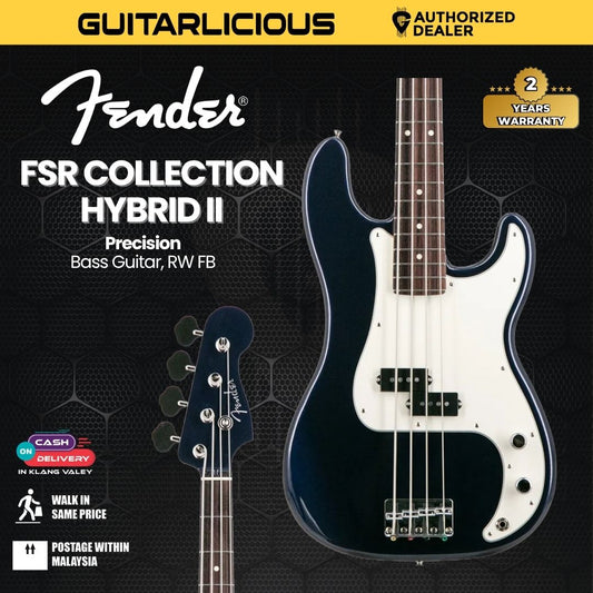 Fender FSR Collection Hybrid II Precision Bass Guitar, RW FB, Gun Metal Blue