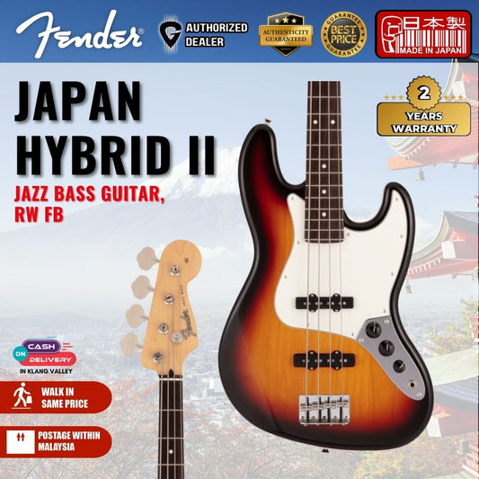 Fender Japan Hybrid II Jazz Bass Guitar, RW FB, 3-Color Sunburst