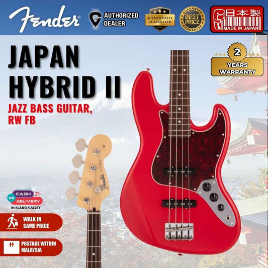 Fender Japan Hybrid II Jazz Bass Guitar, RW FB, Modena Red