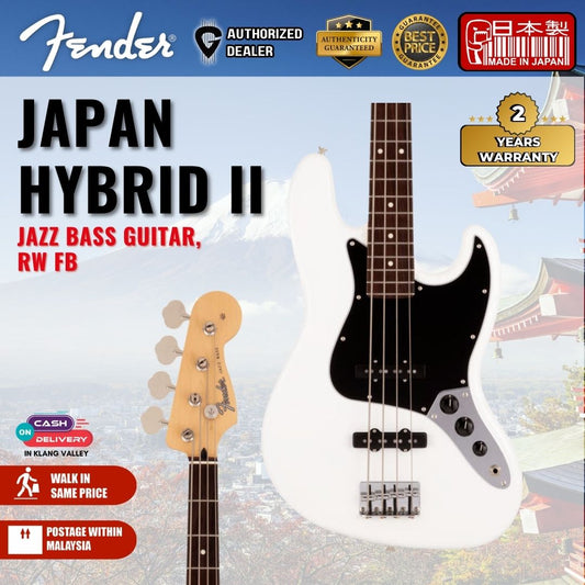 Fender Japan Hybrid II Jazz Bass Guitar, RW FB, Arctic White