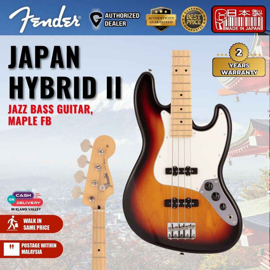 Fender Japan Hybrid II Jazz Bass Guitar, Maple FB, 3-Color Sunburst