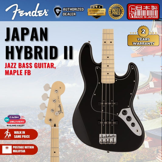 Fender Japan Hybrid II Jazz Bass Guitar, Maple FB, Black