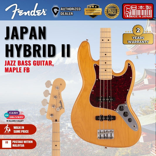 Fender Japan Hybrid II Jazz Bass Guitar, Maple FB, Vintage Natural