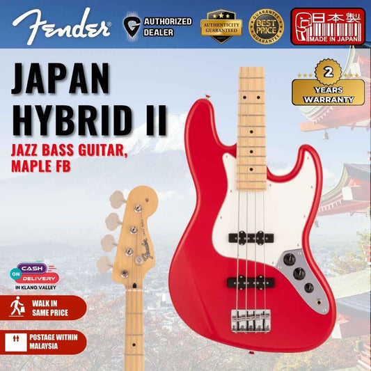 Fender Japan Hybrid II Jazz Bass Guitar, Maple FB, Modena Red