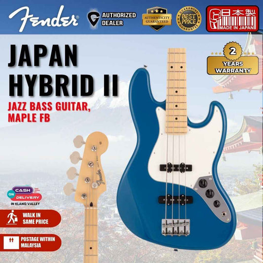 Fender Japan Hybrid II Jazz Bass Guitar, Maple FB, Forest Blue