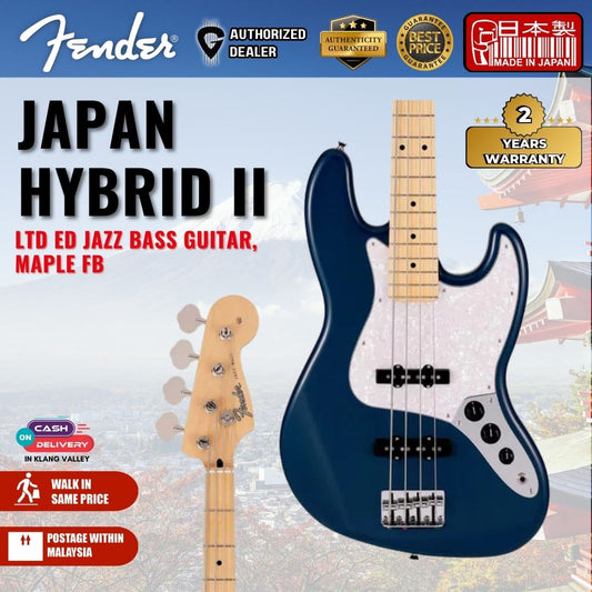 Fender Japan Hybrid II Ltd Ed Jazz Bass Guitar, Maple FB, Indigo Transparent