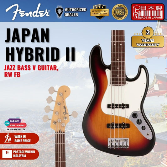 Fender Japan Hybrid II Jazz Bass V Guitar, RW FB, 3-Color Sunburst
