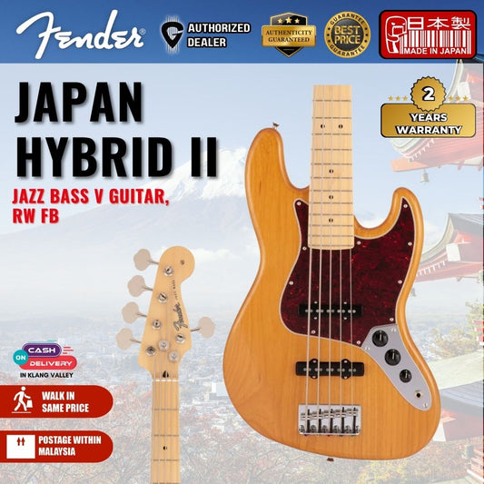 Fender Japan Hybrid II Jazz Bass V Guitar, Maple FB, Vintage Natural