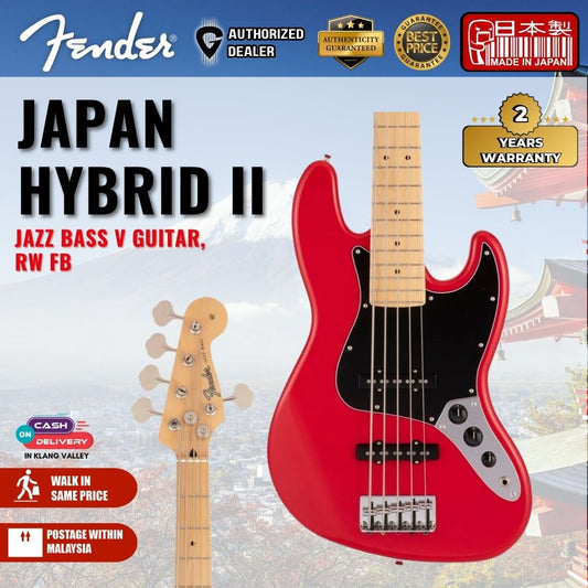 Fender Japan Hybrid II Jazz Bass V Guitar, Maple FB, Modena Red