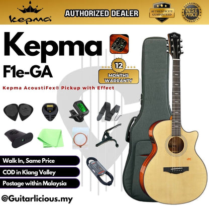 Kepma F1 Solid Sitka Spruce Top Grand Auditorium Acoustic Guitar, S1 Pro Resonance Pickup with Effect ( F1e-GA / F1-E )